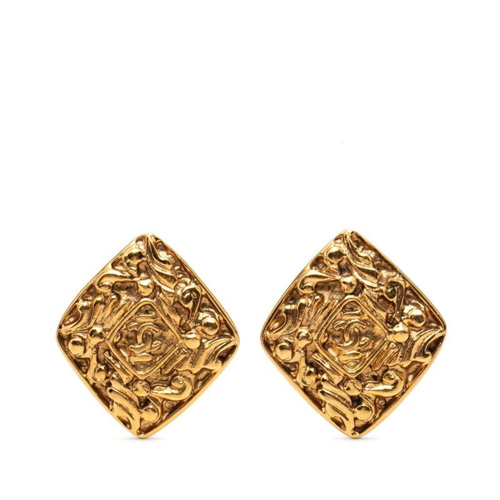 CHANEL Gold Diamond Logo Earrings